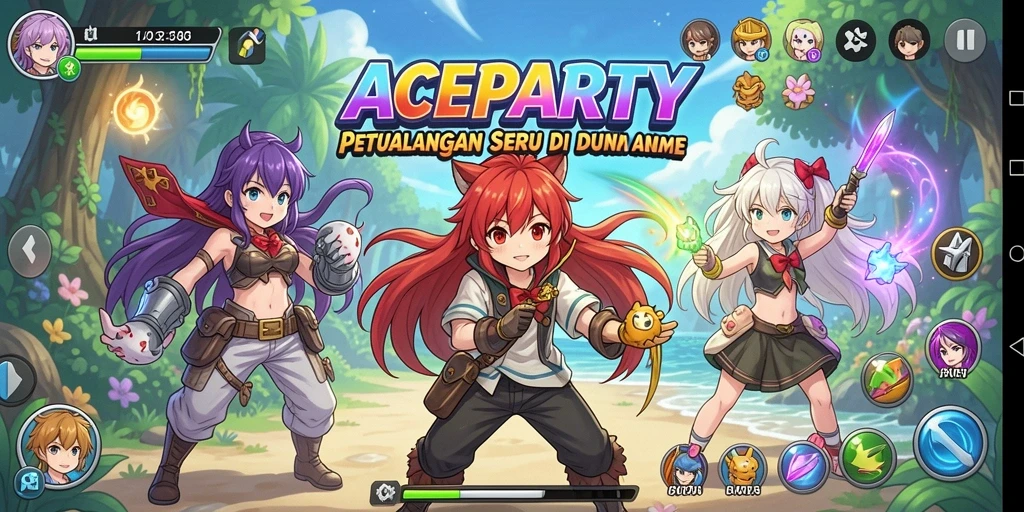 Screenshot ACEPARTY menampilkan karakter Anime dalam aksi seru.