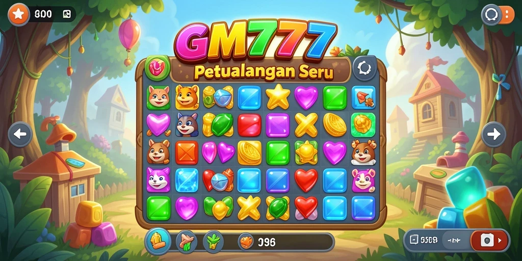 Tampilan gameplay <strong>GM777</strong> yang menakjubkan dengan desain Match-3 yang menarik.