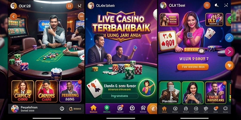 Screenshot OLX128 menampilkan dealer langsung di permainan Live Casino.