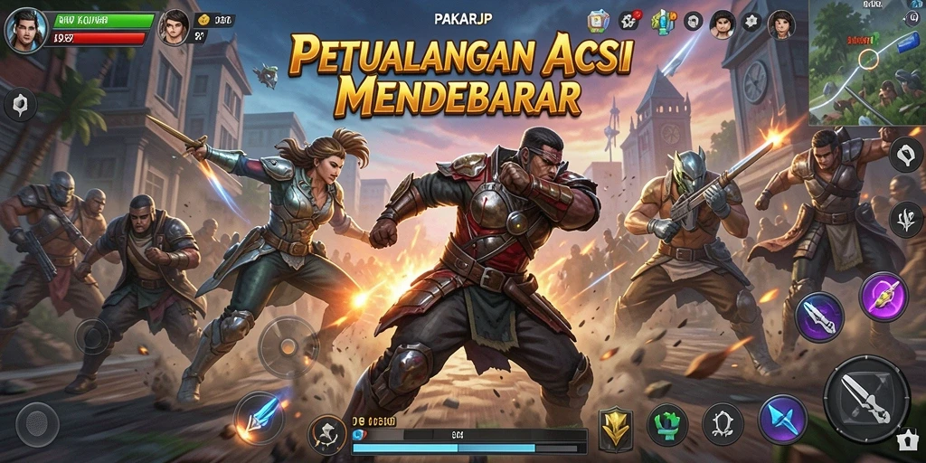 Screenshot utama PAKARJP menampilkan aksi mendebarkan dalam pertempuran.