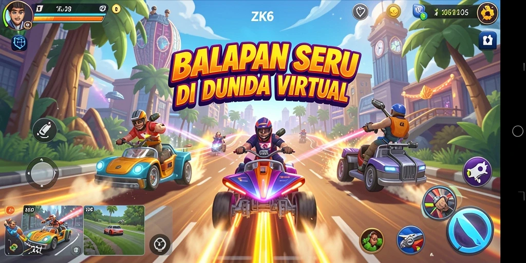 Tampilan gameplay ZK6 dengan aksi balapan yang mendebarkan.